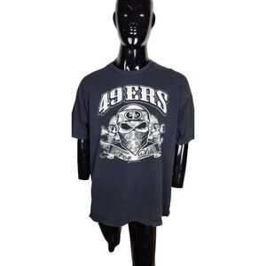 VTG 90s San Franscisco 49ERS FOR LIFE Black Bandana Skulls Gangster Graphic Tee